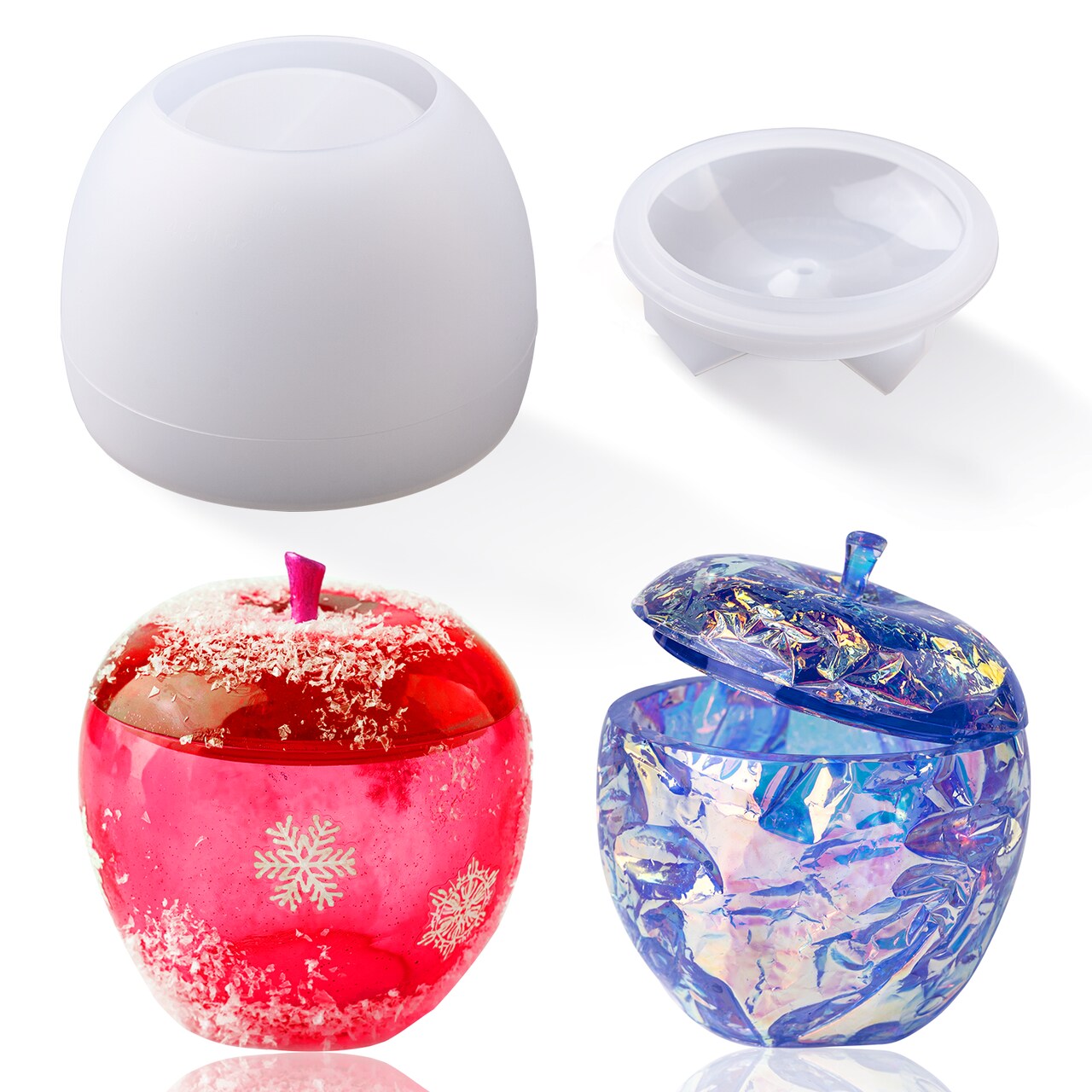 LET'S RESIN Resin Molds Jar, Apple Shaped Life-Size Silicone Jar Molds for Resin with Lid Stem, Fruit Ornaments Epoxy Resin molds for Resin Crafts, Resin Art, Christmas Decor, Gifts